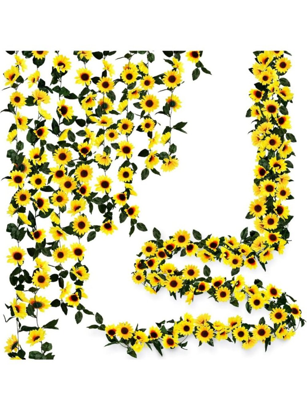 12PCS Silk Sunflower Garland - 7.5ft Hanging Vines for Home, Garden, Party Decor